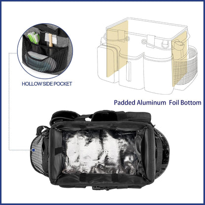 LoDrid Large Professional Cleaning Caddy with Detachable Divider, Supply Organizer with Handle and Shoulder Strap, Cleaning Bags for Housekeepers & Cleaners, Black