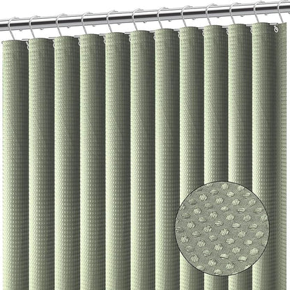 Clara Clark Sage Green Shower Curtain - Hotel Quality Waffle Fabric Bath Curtain 72x72, Heavy Duty Waterproof Shower Curtains for Bathroom