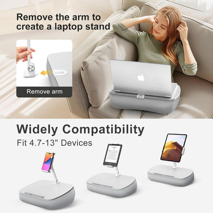 Lap Beanbag Cozy Kindle Pillow Stand for Bed with Adjustable Arm, 360° Tablet Holder, Fits 4.7"-13" Kindle, iPad, Phone, Laptop, Lap Desk for Hands Free Reading in Bed, Couch, Sofa(Light gary)