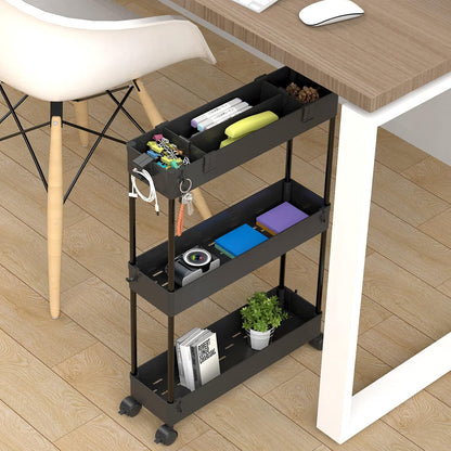 SPACELEAD Slim Storage Cart 3 Tier,Bathroom Organizer Rolling Utility,Mobile Shelving Unit Slide Out for Office, Kitchen, Laundry Room & Narrow Places,Black