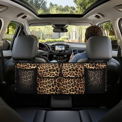 Backseat Trunk Organizer for Car Brown Leopard Print Back of Seat Car Organizer with Extra Storage Space for SUVs,Trucks,Vans,Car Organization