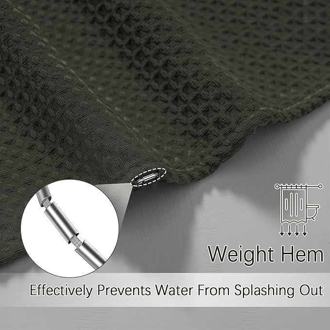 PANGSINNE Extra Long Waffle Weave Shower Curtain 96 Inch Length Heavy Duty Shower Curtain for Bathroom, Machine Washable Water Resistant 256GSM Modern Shower Curtains with 12 Hooks, 72Wx96H Brown