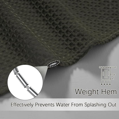 PANGSINNE Extra Long Waffle Weave Shower Curtain 96 Inch Length Heavy Duty Shower Curtain for Bathroom, Machine Washable Water Resistant 256GSM Modern Shower Curtains with 12 Hooks, 72Wx96H Brown