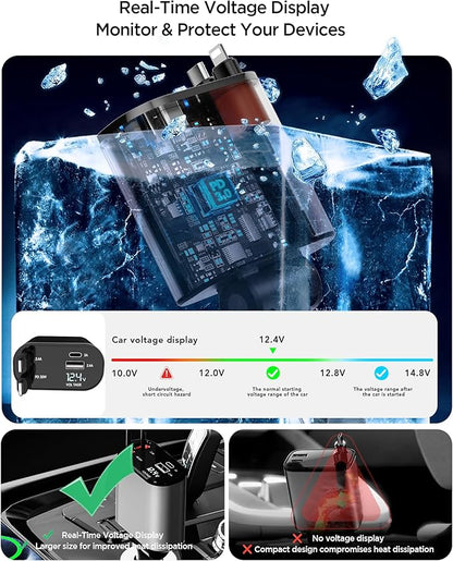 Retractable Car Charger Adapter for iPhone 17,4 in 1 Fast Charging Car Phone Charger,69W USB C Car Truck Accessories,Road Trip Essentials Gift for Men Women for iPhone 17/16/15/14/13/12,Galaxy S25