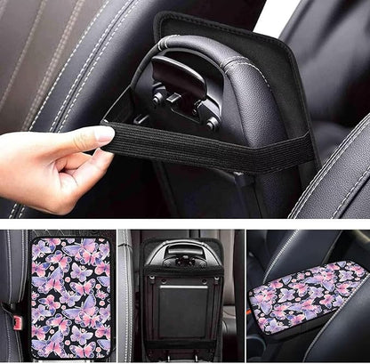 Colorful Butterfly Console Center Armrest Lid Cover Protector Car Armrest Storage Box Mat Interior Accessories for Most Vehicle, SUV Christmas Decor