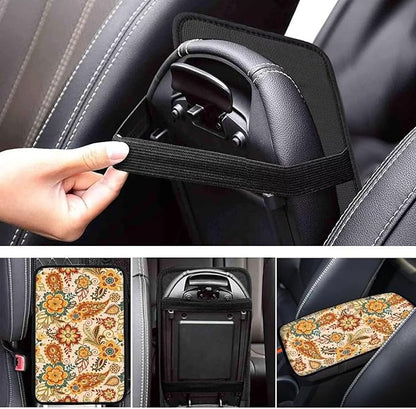 Horeset Retro Flower Auto Center Console Arm Rest Pad Fit SUV Sedan Truck Non-Slip Car Accessories Interior Decor