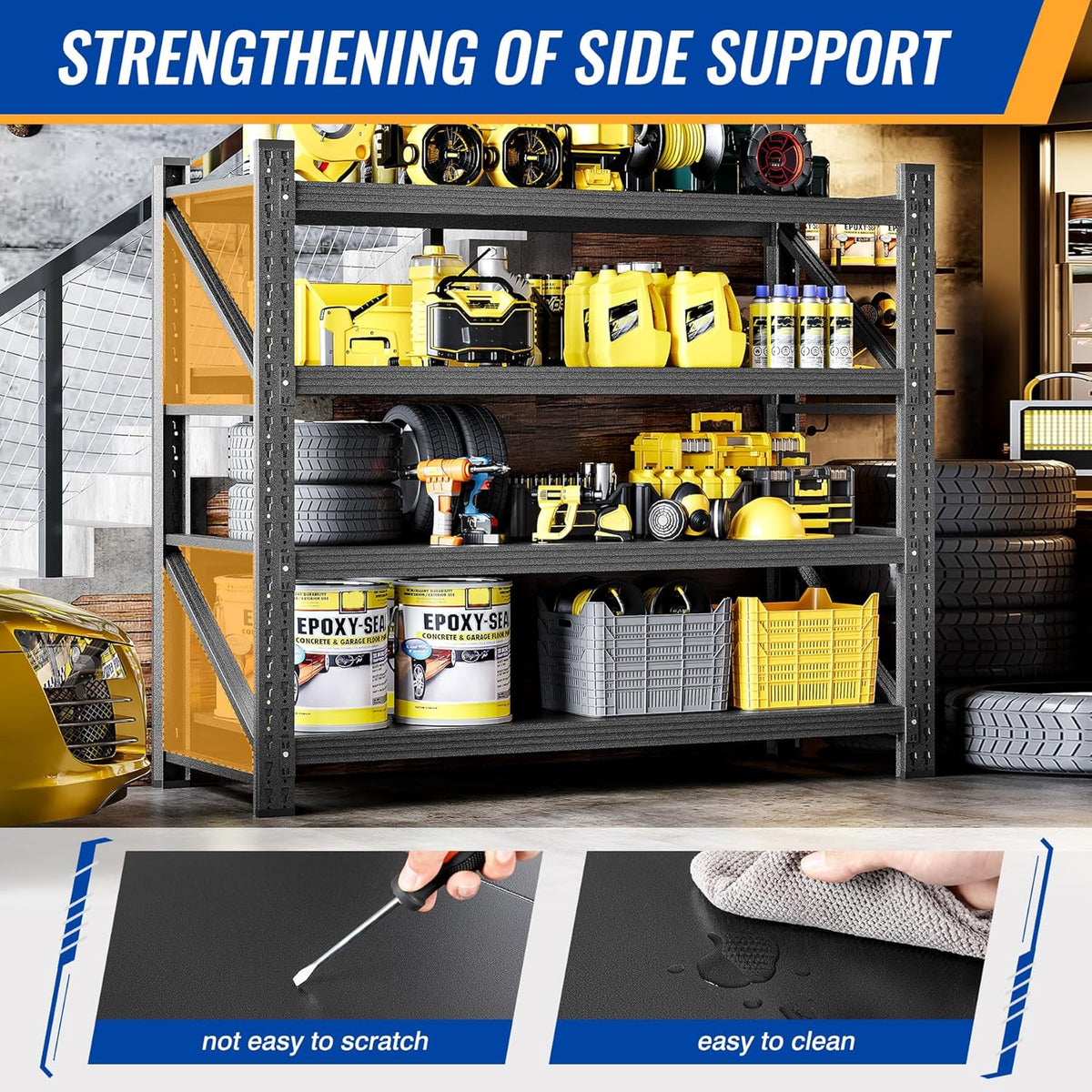 48" W Storage Shelves 3000lbs Garage Metal Shelving Heavy Duty Garage Shelves Adjustable Storage Shelves for Industrial, Factory,48" W X 24" D X 69" H