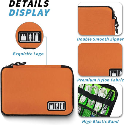Electronics Organizer,Travel Cord Organizer Pouch, Portable Cable Organizer Bags,Travel Electronic Accessories Storage Case for Cables, Cords, Charger, Phone (Orange)