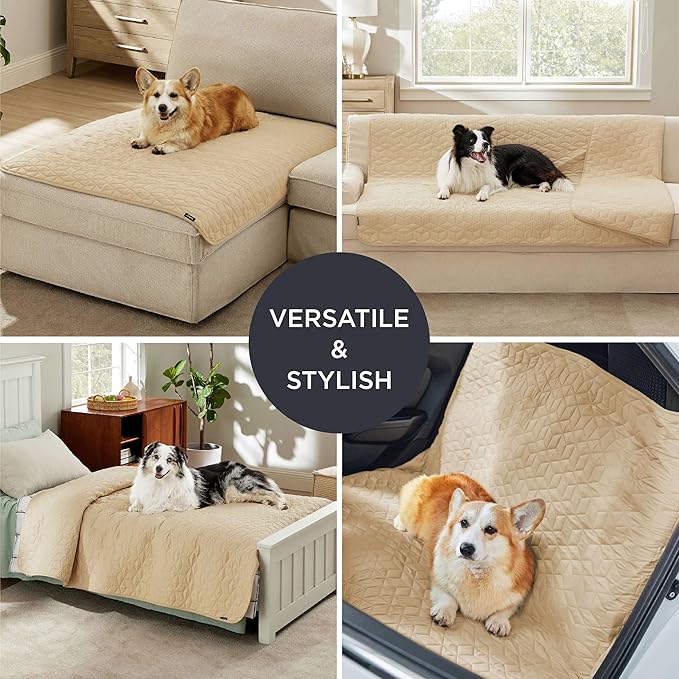 Bedsure 100% Waterproof Couch Cover for Dogs Washable - Non Slip Waterproof Dog Blanket for Couch Sofa, Lightweight Furniture Protector Durable for Pet Cat Puppy with Non-Slip Bottom, Beige, 40x50IN