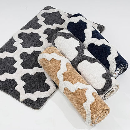 C23 Luxury Trellis Bath Rug Set of 2 (Charcoal Grey & White) 20"x32" & 16"x24" | 2200 GSM Ultra-Thick High-Density Plush | Decorative Non-Slip Bathroom Mats | Hotel Quality, Machine Washable