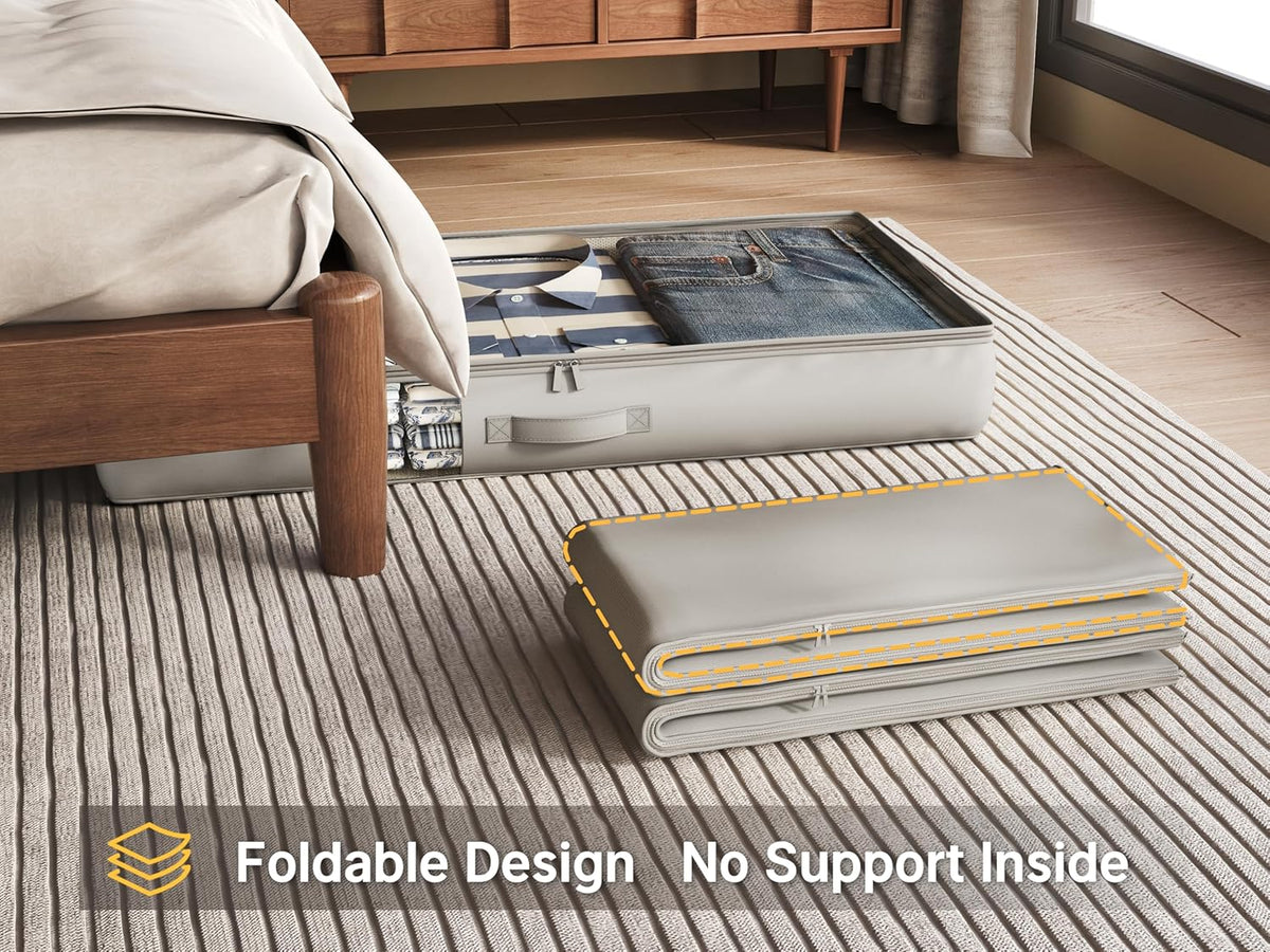 Under Bed Storage Containers with Window, Closet Organizers and Storage Bags, Foldable Underbed Storage Bags for Blankets, Clothing, Comforter, Linen Sheets, Wrapping Paper, 4 Pack, Grey