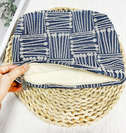 getgto 2 Pcs Makeup Bags, Large Cosmetic Bag Travel Toiletry Bag Organizer for Women, Embroidery Craft, Stripe Makeup Bag Small Cosmetic Pouch Purse with Zipper Gifts for Girls Teen