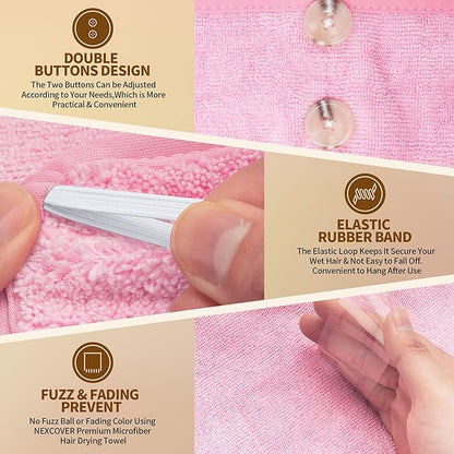 NEXCOVER Hair Towel Microfiber, 2 Pack Pink 9.8 inch X 25.5 inch Hair Wrap,Ultra Absorbent Hair Turbans,Fast Drying Head Towels for Women Wet Hair,Long,Curly,Thick,Frizzy Hair