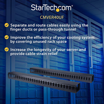 StarTech.com Vertical Cable Organizer with Finger Ducts - Vertical Cable Management Panel - Rack-Mount Cable Raceway - 40U - 6 ft (CMVER40UF)
