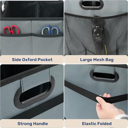 YSSOA Trunk Organizer for Car/SUV/Truck, Collapsible 2 Compartment Automotive Storage Box, 600D Waterproof Oxford Polyester 50L Travel Accessories, Anti-slip & Leak-proof, Grey-Green