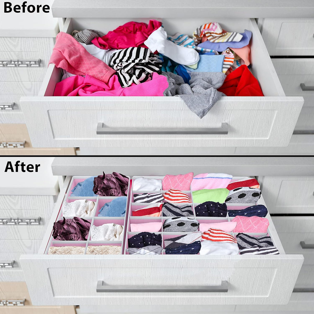 Simple Houseware 4-Pack Drawer Organizer Set - Closet Dividers for Underwear, Socks, Bras, Scarves, Ties - Foldable Non-Woven Storage Boxes, Pink