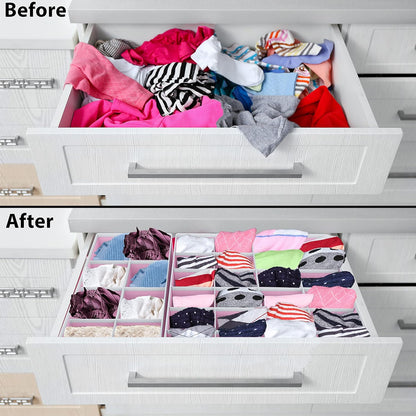 Simple Houseware 4-Pack Drawer Organizer Set - Closet Dividers for Underwear, Socks, Bras, Scarves, Ties - Foldable Non-Woven Storage Boxes, Pink