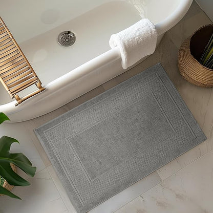 Avalon Towels Grey Bath Mat - 100% Cotton Set of 2 Absorbent Bathmat - Bathroom Mats Quick Dry Bath Mats for Bathrooms (22x34 Inches)