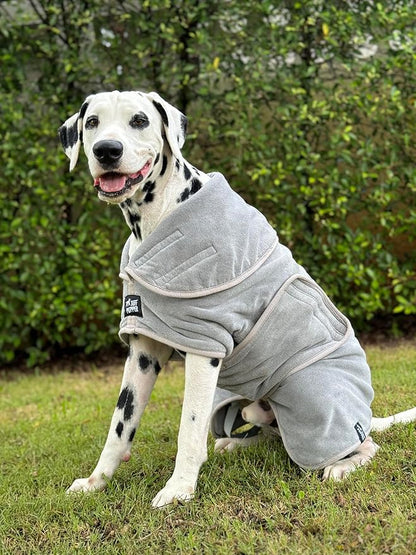 Tuff Pupper Fast Drying Dog Bath Robe | 800 GSM Plush Dog Towel Bathrobe/Dressing Gown | Super Absorbent Pet/Puppy Bathrobe | Adjustable Hood & Belly Strap | Super Soft | Fast Drying (XL, Gray)