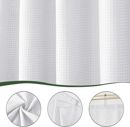 Indecor Home Luxury Waffle Weave Shower Curtain Elegant Hotel Style Fabric for Bathroom, Water Repellent, Machine Washable White Waffle