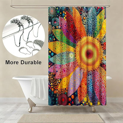 mutakin Vintage Floral Shower Curtain Vibrant Sunflowers Shower Curtains for Bathroom Waterproof Fabric Bath Curtain Decor with Hooks