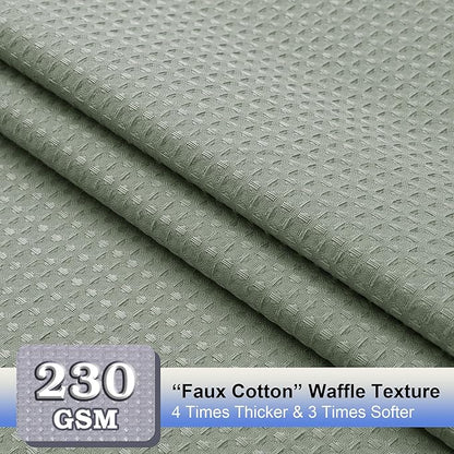 OVZME Long Fabric Shower Curtain Set, Waffle Textured Shower Curtain for Bathroom - Weight 230GSM Heavy Duty Hotel Spa Luxury Bath Curtain Set with 12 Plastic Hooks, 72x78, Sage Green
