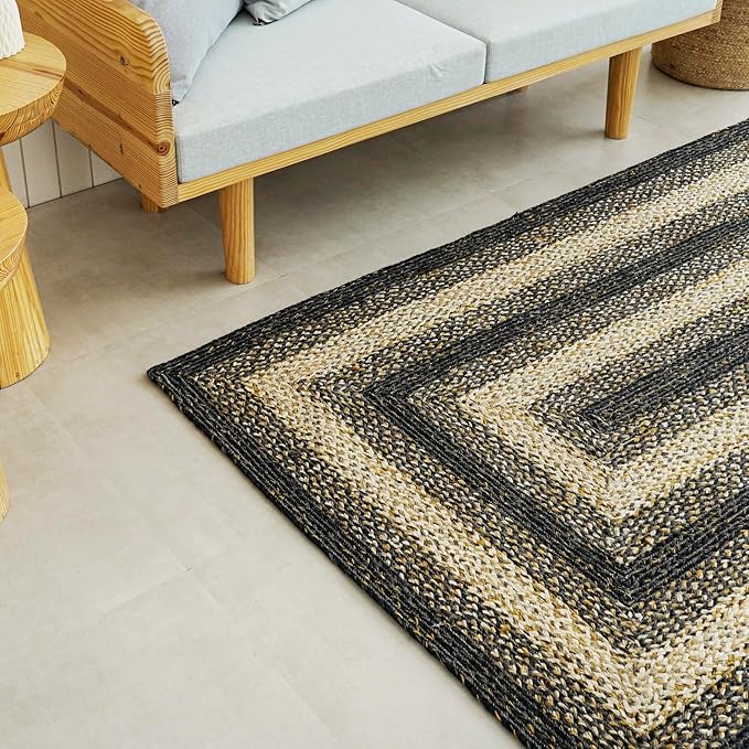 Traditional Jute Braided Runner Rug, Rustic Primitive Country Décor for Kitchen, Entryway, Hallway, Midnight Naturals, 2'6"X16'