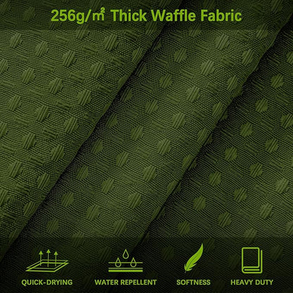 PANGSINNE Green Shower Curtain for Bathroom Waffle Textured Heavy Duty 78 Inch Shower Curtain Set for Bathroom, Water Repellent 256GSM Neutral Fabric Shower Curtains with 12 Metal Hooks, 72Wx78H