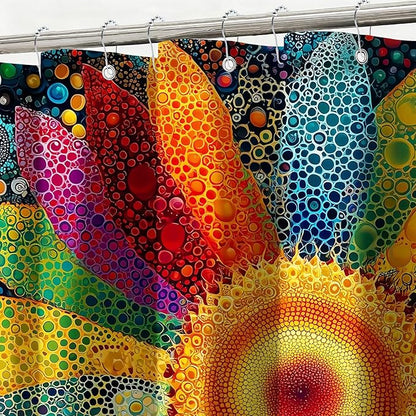 mutakin Vintage Floral Shower Curtain Vibrant Sunflowers Shower Curtains for Bathroom Waterproof Fabric Bath Curtain Decor with Hooks
