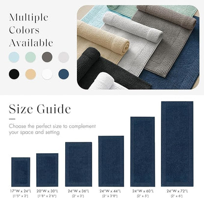 Madison Park Splendor Reversible 100% Cotton Tufted Bathroom Rug-3000 GSM Hotel Quality Luxurious Plush Medium Pile Bath Mat Absorbent, Quick Dry, Shower Room Décor, 24x72 Navy