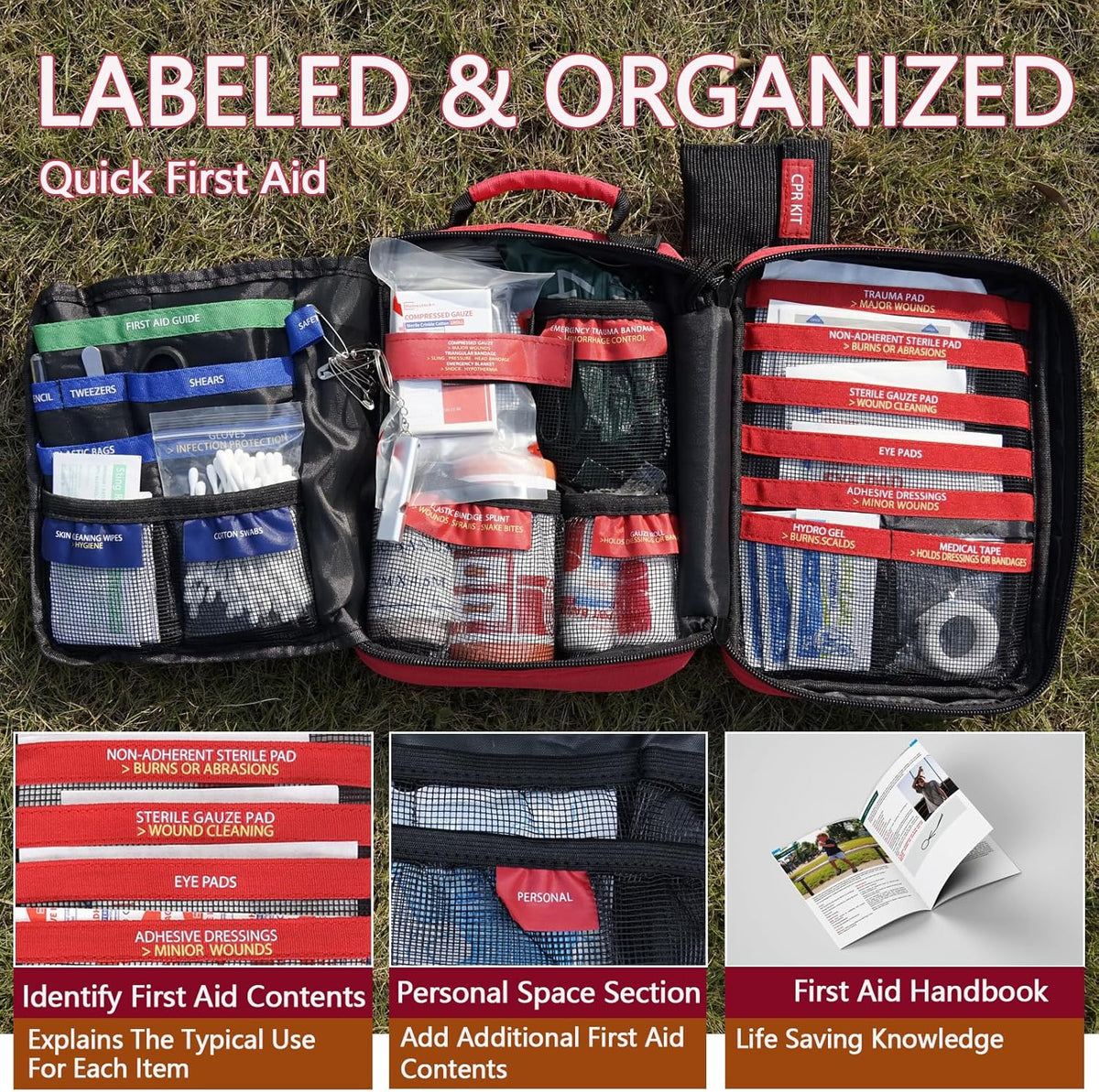 First Aid Trauma Kit,Comprehensive First Aid Kit with Labelled Compartments, Molle System Emergency Kits for Cars, Home, Office, Backpacking, Camping, Traveling, and Cycling-265 Piece