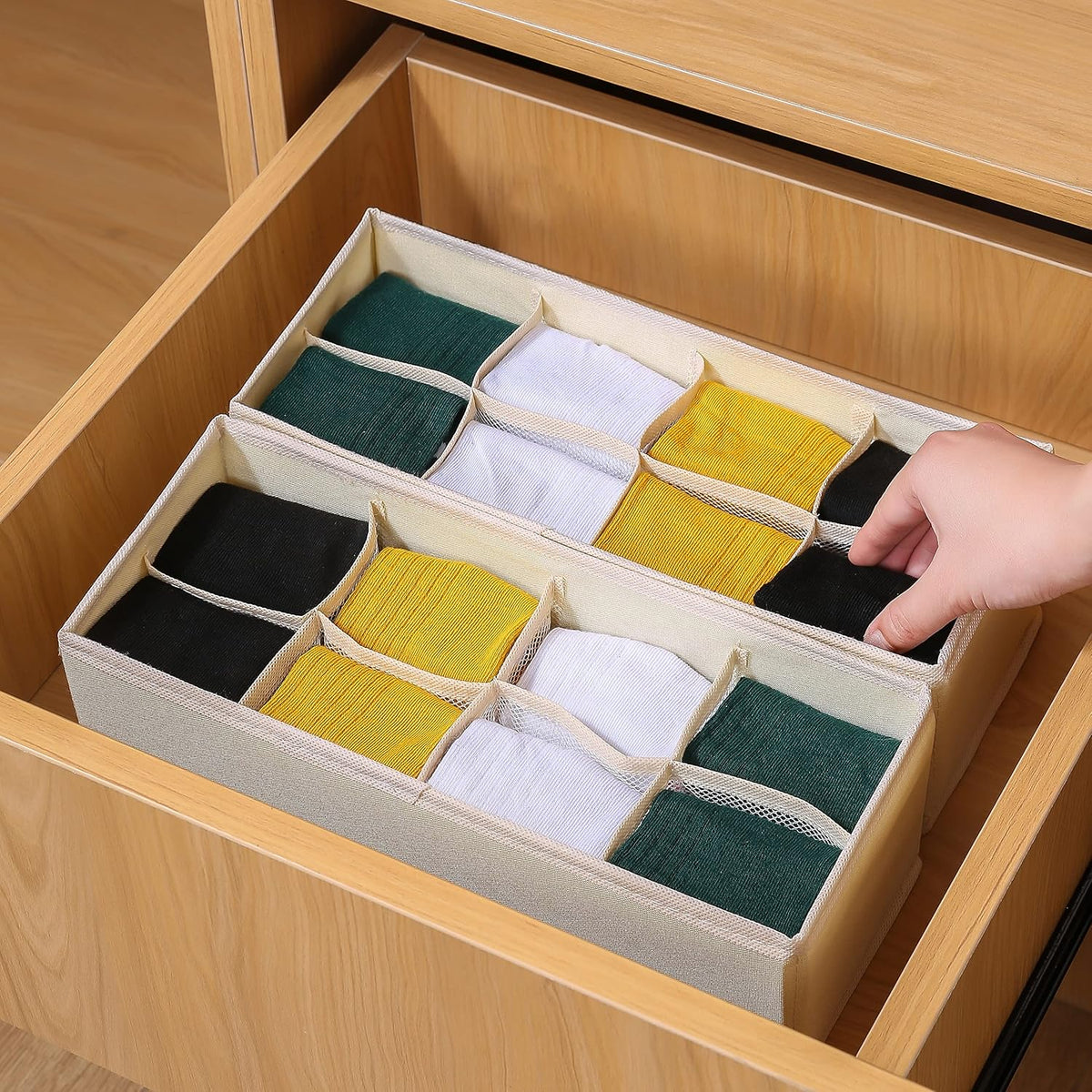 Qozary 3 Pack Sock Underwear Drawer Organizer Dividers, Collapsible Cabinet Closet Storage Boxes for Clothes, Socks, Lingerie, Underwear, Tie, Belt, Baby, Bedroom