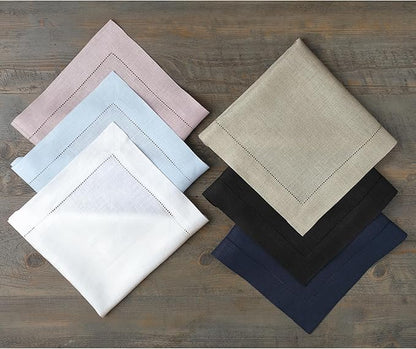 Solino Home Linen Napkins Set of 4 - Classic Hemstitch 100% Pure Linen Moss Green Dinner Napkins Cloth 20 x 20 Inch for Winter, Spring, Easter, St Patricks Day - Handcrafted and Machine Washable