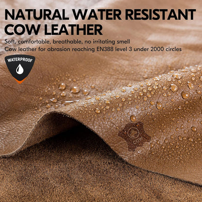 Vgo... 1-Pair Unlined Safety Cow Grain Leather Work Gloves Men, Rigger Gloves, Builder Gloves, Water Resistant, Palm Patched (Size L, Brown, CA9597WP)