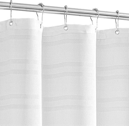 TURKIO White Waffle Shower Curtain, Waffle Weave Striped Shower Curtain Hotel Luxury White Fabric Shower Curtains for Bathroom