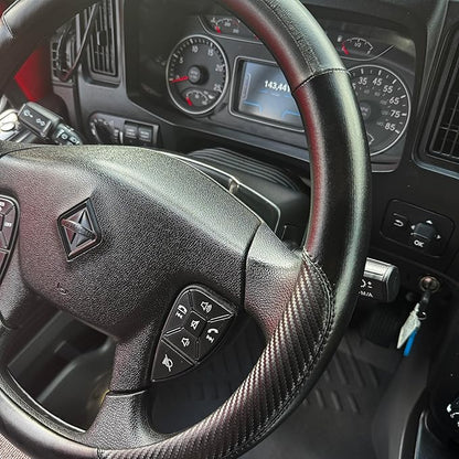 18-Inch Genuine Leather Steering Wheel Cover for Semi Trucks – Black with Black Stripes, Universal Fit Heavy-Duty Non-Slip Grip, Comfortable Control, Easy Installation