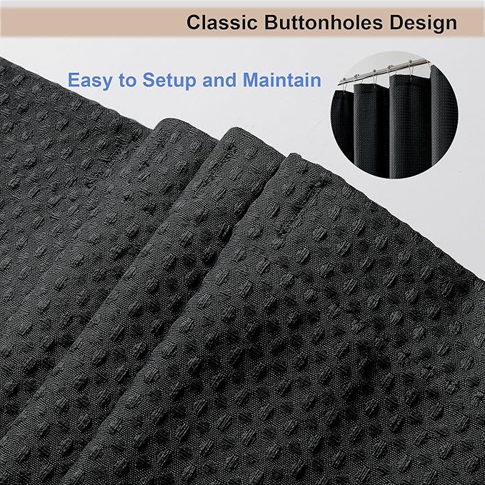 OWENIE Black Shower Curtain, Stall Small Waffle Weave Heavy Fabric Shower Curtains for Narrow Size Bathroom, Waterproof Soft Hotel Spa Luxury Bath Curtain Set, Machine Washable, Black, 36x72 Inch