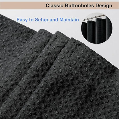 OWENIE Black Shower Curtain, Stall Small Waffle Weave Heavy Fabric Shower Curtains for Narrow Size Bathroom, Waterproof Soft Hotel Spa Luxury Bath Curtain Set, Machine Washable, Black, 36x72 Inch