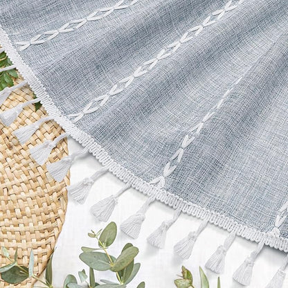 MitoVilla Boho Long Shower Curtain 72 x 78, Blue Farmhouse 78 inch Long Polyester Linen Fabric Shower Curtains with Tassel for Chic Cottagecore French Rustic Bathroom Decor