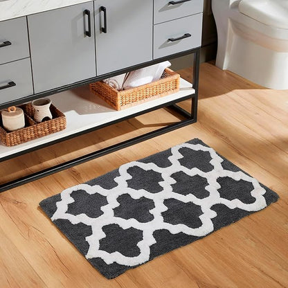 C23 Luxury Trellis Bath Rug Set of 2 (Charcoal Grey & White) 20"x32" & 16"x24" | 2200 GSM Ultra-Thick High-Density Plush | Decorative Non-Slip Bathroom Mats | Hotel Quality, Machine Washable