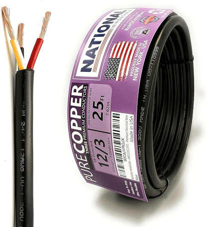 NATIONAL Wire & Cable – 12 AWG 3-Conductor Premium Copper Wire, 25 ft, Stranded