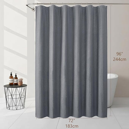 Ebesto Extra Long Grey Shower Curtain 96 Inch Long 1 Piece, Waffle Embossed Textured Fabric Shower Curtain for Bathroom Large Hotel, Water Resistant, Machine Washable, 72Wx96L Inches