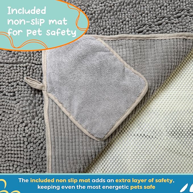 Pet 2-in-1 Dog Towel & Mat – Transforms from Drying to Bath Mat, Ultra Soft, Absorbent & Quick-Drying, Machine Washable Dog Towels with Detachable Non-Slip Mat and Hand Pockets (Small)