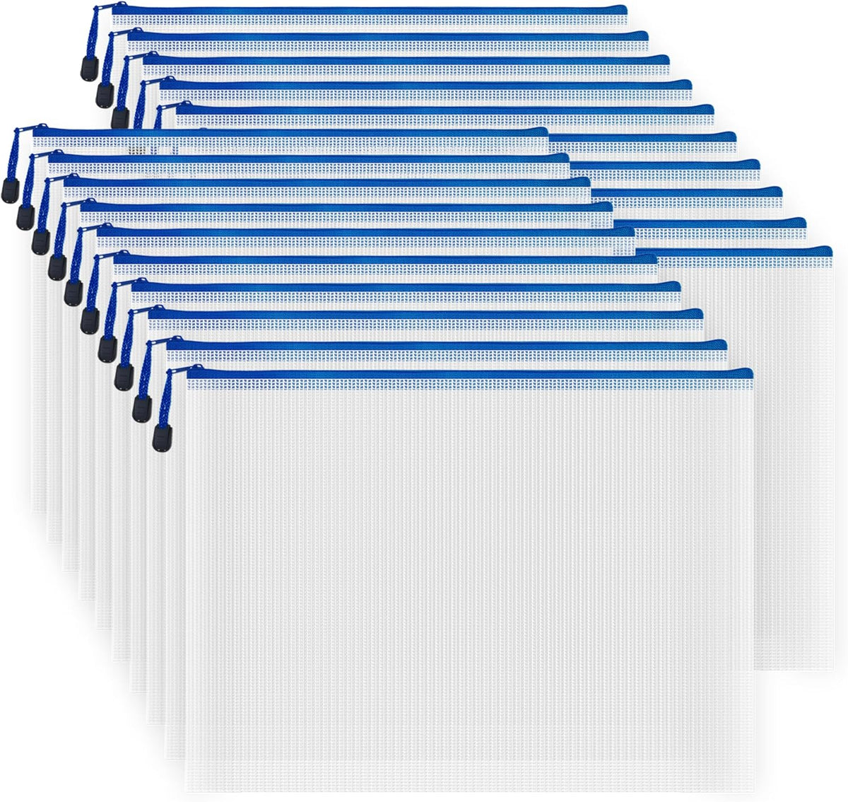 AUSTARK 20 Pcs Zipper File Bags, Plastic Mesh Pouch, Board Game Storage Bag, Waterproof Bags for Office School (B4 Size 15''x11'', White and Blue)