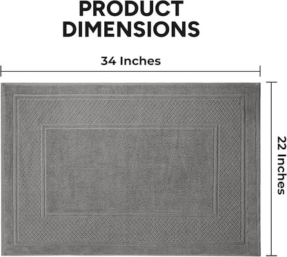 Avalon Towels Grey Bath Mat - 100% Cotton Set of 2 Absorbent Bathmat - Bathroom Mats Quick Dry Bath Mats for Bathrooms (22x34 Inches)