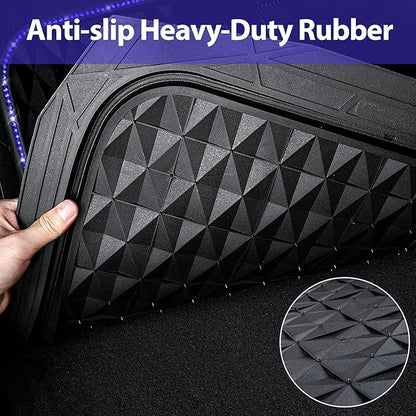 CAR PASS Bling Diamond Rubber Car Mats, Heavy Duty Deep Dish All-Weather Floor Mat Full Set Anti-Slip 3D Rhombus Waterproof Trim to Fit Liner Universal Glitter Sparkly Shining Rhinestone, Black Blue