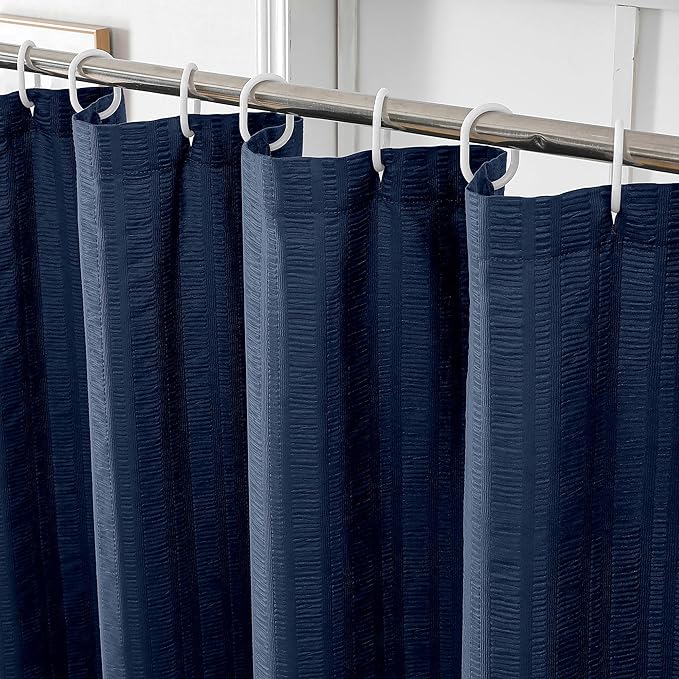 Aiyufeng Moga Navy Blue Shower Curtain - 3D Embossed Cloth Shower Curtain for Bathroom, Hotel Luxury Blue Bathroom Curtains, Machine Washable, Standard Size 72Wx78H