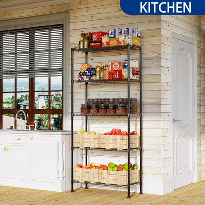 REGILLER 5-Wire Shelving Metal Storage Rack Adjustable Shelves,Standing Storage Shelf Units for Laundry Bathroom Kitchen Pantry Closet(Black,14.1" D x 30" W x 79" H)