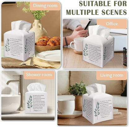 Christian Decorative Tissue Box Cover Square, Facial Paper Organizer, Bible Verse Inspirational Gift Ideas for Friends, Be Anxious for Nothing, Bathroom Office Decor-(5.2 Inches)