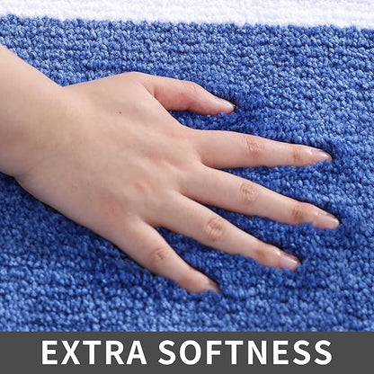 COSY HOMEER Extra Thick Bath Linen Sets Rugs - Anti-Slip Bath Mats Soft Plush 100% Strong Polyester Living Room Bathroom Water Absorbent(Blue,24x48 - Inches)